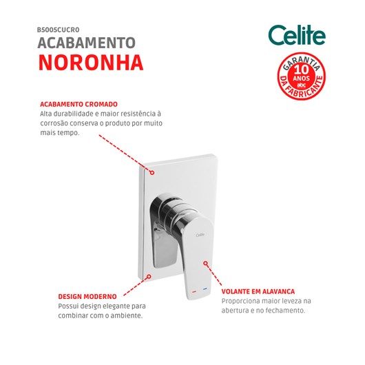 Acabamento De Monocomando Para Chuveiro Noronha Cromado Celite - Imagem principal - d6eafb41-cd5e-456d-a538-a60e03b37dbb