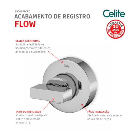 Acabamento De Registro Para Base Docol  1/2 3/4 1 Flow Cromado Celite - Imagem principal - f172ff81-4b3b-486a-a4f9-88b2c14b312f