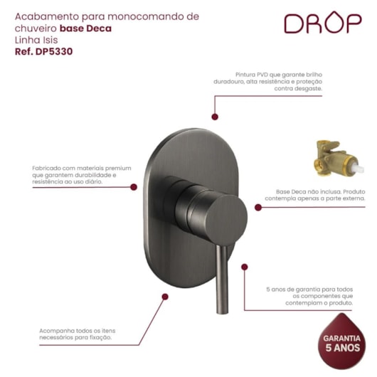 Acabamento Misturador Monocomando Chuveiro Grafite Escovado Drop - Imagem principal - 355ac2d9-c580-4070-877c-107b5b4bf552