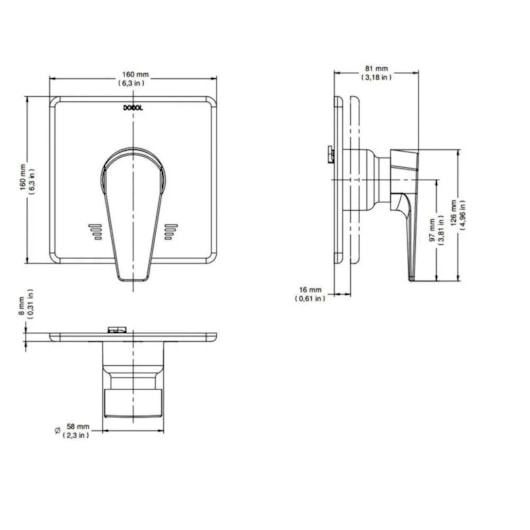 Acabamento Monocomando Para Chuveiro E Ducha Higiênica 1/2 Lift Onix Docol - Imagem principal - 4d27b7db-2487-4e18-80da-c4ce2d36d6f3