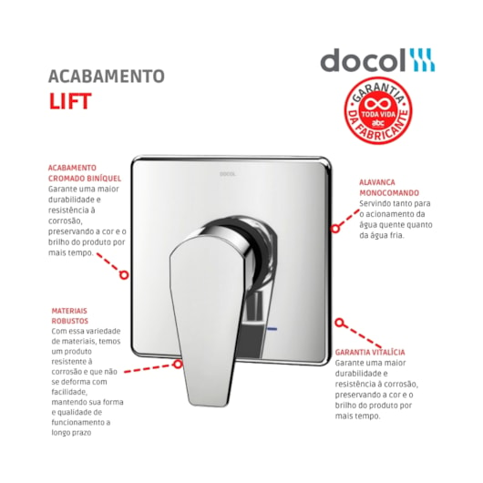 Acabamento Monocomando Para Chuveiro E Ducha Higiênica Base Deca Lift Cromada Docol - Imagem principal - e017f417-1ef7-4a7c-b129-3b966e92967d