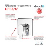 Acabamento Monocomando Para Chuveiro Lift 3/4" Alta E Baixa Pressão Cromado Docol
