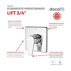 Acabamento Monocomando Para Chuveiro Lift 3/4 Baixa Pressão Cromado Docol