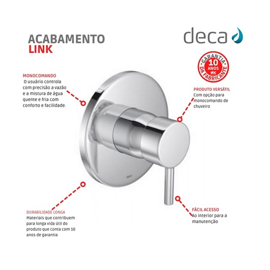 Acabamento Monocomando Para Chuveiro Link Alta E Baixa Pressão 4993 Cromado Deca - Imagem principal - d4a68bce-8fbe-48db-8369-dab3e39c94d2