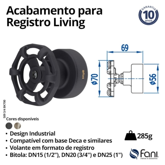Acabamento Para Base Deca E Similares Living 700 3/4 Preto Fosco Fani Metais - Imagem principal - cdef9623-9ef5-4eeb-be01-1e29f906ebbf