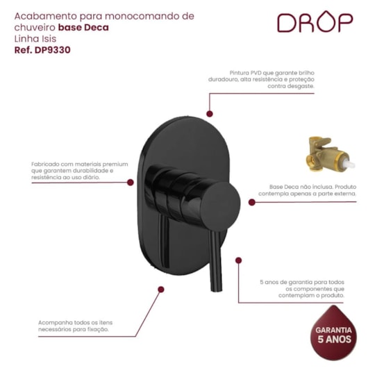 Acabamento Para Misturador De Chuveiro Base Deca Black Matte Drop - Imagem principal - 6f55e560-333d-40ef-80b3-588c32d4e88a