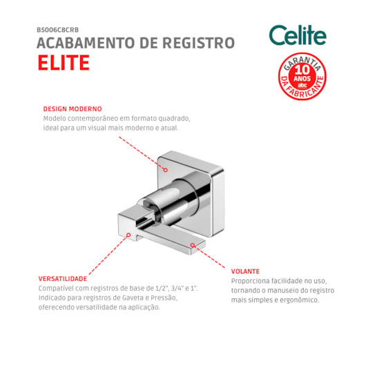 Acabamento Para Registro Base Deca 1/2 3/4 1 Elite Cromado Celite - Imagem principal - 750f83bf-5f8d-4dea-ac6b-65f397c19e32