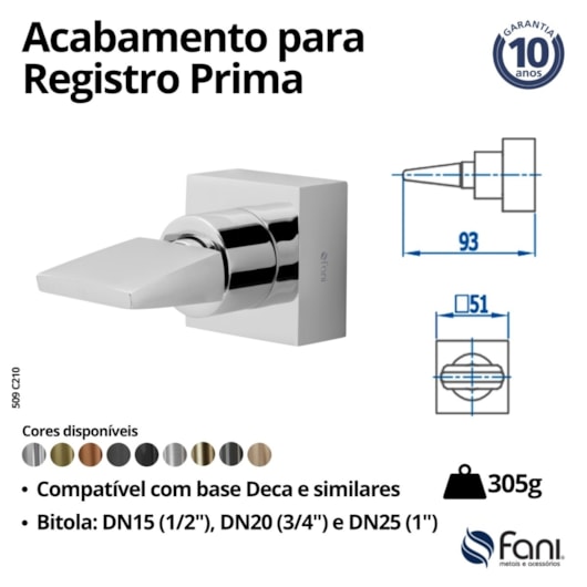 Acabamento para Registro Cromado Prima 509 3/4 C210 1/2, 3/4 e 1 Fani - Imagem principal - fa5573c4-05f1-4ff2-9653-f53a218e6a81