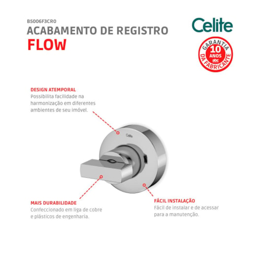 Acabamento para Registro de Gaveta e Pressão Base Deca 1/2 3/4 1 Flow Cromado Celite - Imagem principal - 693e732e-06dd-43da-88d9-3fd054b9e234