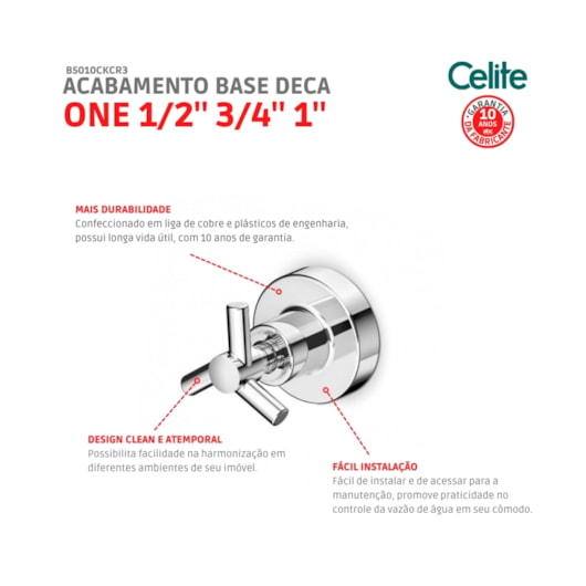 Acabamento para Registro de Gaveta e Pressão Base Deca 1/2 3/4 1 One Cromado Celite - Imagem principal - d65a93e0-80e0-410d-b205-3e0db23cbd25