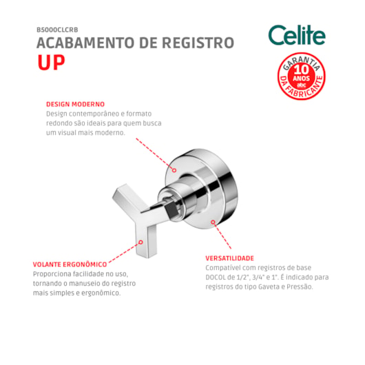 Acabamento para Registro de Gaveta e Pressão Base Deca 1/2 3/4 1 Up Cromado Celite - Imagem principal - 872c6c42-c7dc-4618-8880-72bc8f238dca
