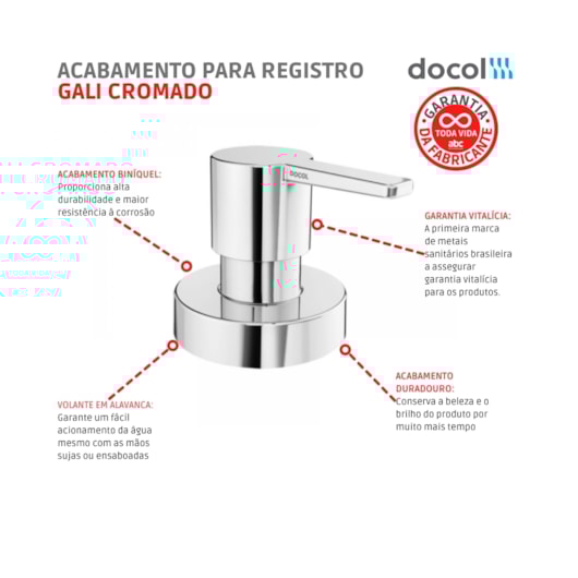 Acabamento Para Registro de Gaveta e Pressão Base Deca Gali 1/2 3/4 1 Cromado Docol - Imagem principal - a9686d04-514e-42e4-8bed-ab00f6229b08