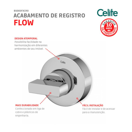 Acabamento para Registro de Gaveta e Pressão Base Docol 1/2 3/4 1 Flow Cromado Celite - Imagem principal - b1d54d19-98c4-49e4-9aaa-363ebcb90fb6
