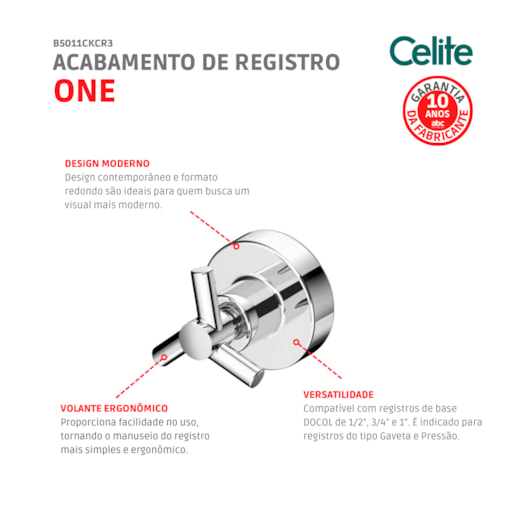 Acabamento para Registro de Gaveta e Pressão Base Docol 1/2 3/4 1 One Cromado Celite - Imagem principal - 47dea237-e111-4c5f-8fb7-5f611ced50b1