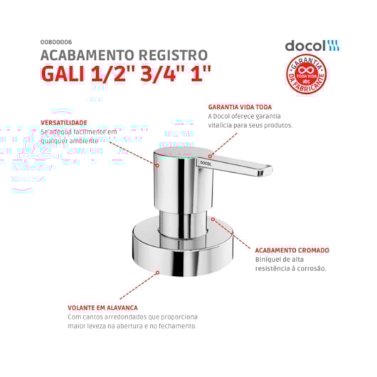 Acabamento Para Registro de Gaveta e Pressão Base Docol Gali 1/2 3/4 1 Cromado Docol - Imagem principal - 48713151-af34-4bfc-a6d7-d58c418e057b