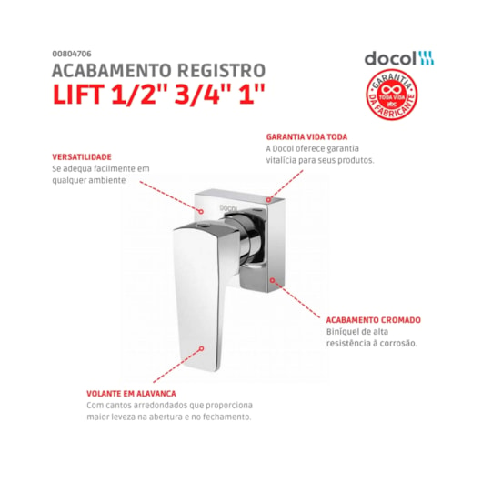 Acabamento Para Registro De Gaveta e Pressão Docolbase 1/2 3/4 a 1 Lift Cromado Docol - Imagem principal - 199cd8d8-fac0-473d-8953-3014e7a122a4