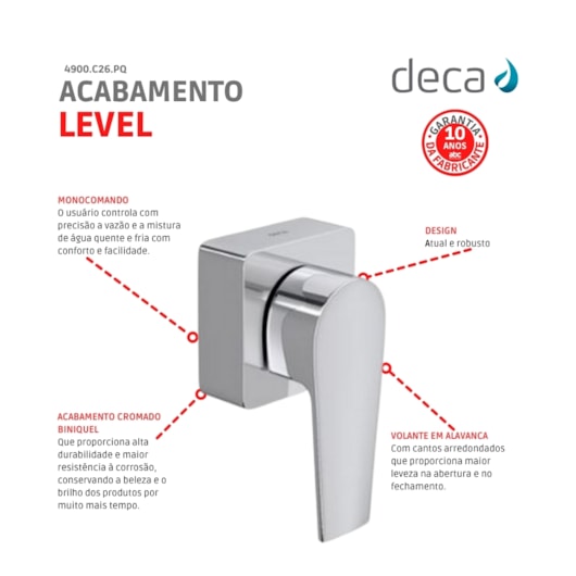 Acabamento Para Registro de Gaveta e Pressão Level 1/2 3/4 1 Cromado Deca - Imagem principal - 2748934a-1c66-4944-86c3-328a3444e133