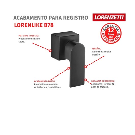Acabamento Para Registro De Gaveta E Pressão LorenLike 3/4 4906 B78 Preto Lorenzetti - Imagem principal - f4e3b547-7c4e-4ce3-a44a-3e195aec247d