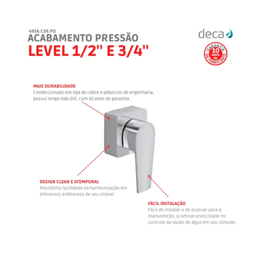 Acabamento Para Registro De Pressão Level 1/2 3/4 Cromado Deca - Imagem principal - fed22f21-6802-42c5-99d2-25aba5ee2bff