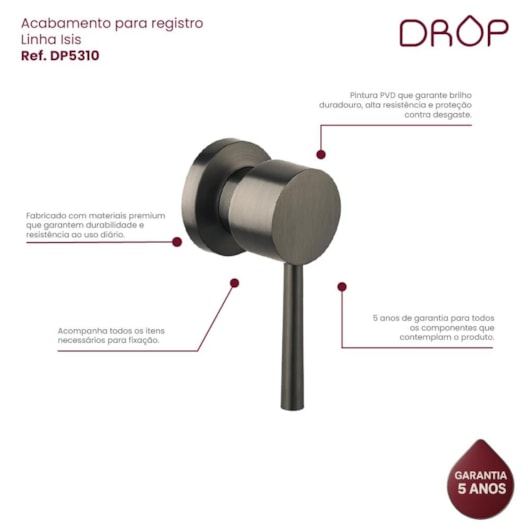 Acabamento Para Registro Para Deca, Meber e Docol Grafite Escovado Drop - Imagem principal - 6ae55ce6-f235-4990-99f4-9084d0f55194