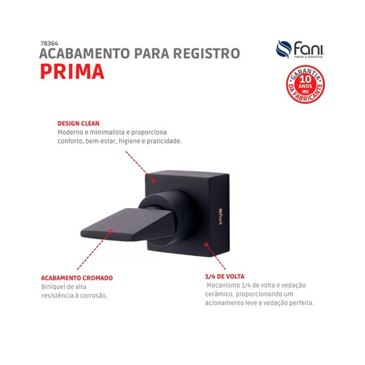 Acabamento para Registro Preto Fosco Prima 509 3/4 BK210 1/2, 3/4 e 1 Fani - Imagem principal - 59408f7b-d53c-4c2a-a27d-a8bb5647b0d8