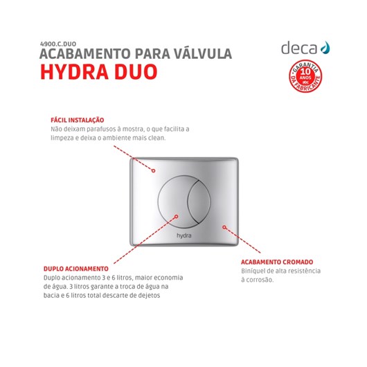 Acabamento Para Válvula De Descarga Hydra Duo 4900 Cromado Deca - Imagem principal - 889c6eb0-7da4-4782-a860-1a272362b245