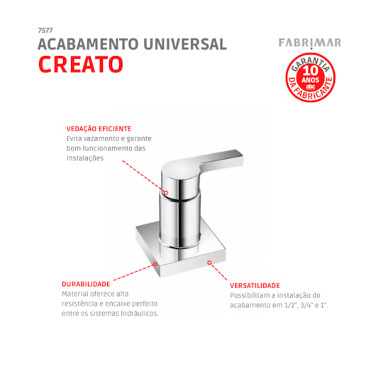 Acabamento Universal para Registro de Gaveta e Pressão Creato Direito 1/2, 3/4 E 1 Cromado Fabrimar - Imagem principal - a28e04b7-e1b4-4c53-beba-61d65746dc19