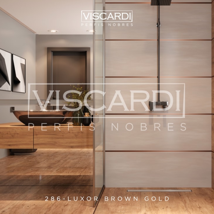 Acabamento Viscardi Para Piso E Parede Luxor 286 Brown Gold Acetinado Alumínio Anodizado