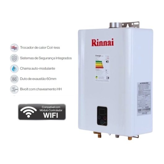 Aquecedor A Gás Digital 21 Litros Glp E211 Feh Branco Rinnai - Imagem principal - 06fe2874-71ad-4d0a-a5ed-f5a57f05e285