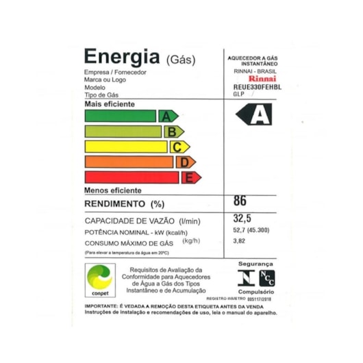 Aquecedor A Gás Digital 32,5l Glp E33 1 Feh Branco Rinnai - Imagem principal - 825d0a6b-3d5b-4946-9075-3975c06d3905