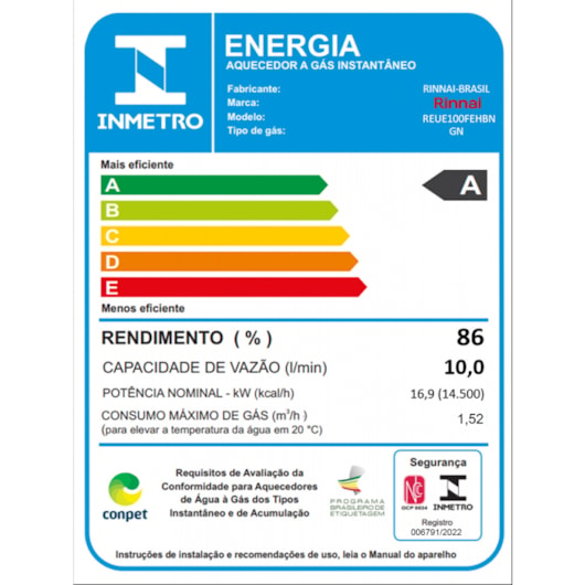 Aquecedor A Gás Digital E10 Feh Glp Rinnai - Imagem principal - 55bf7b78-aef4-4b4e-a435-c521abe9af8c