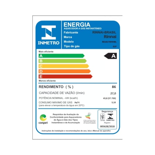 Aquecimento A Gás Digital E27 1 Feh Glp 27L Branco Rinnai - Imagem principal - 06ffa71c-df83-4b5f-ab14-ea35f82659e2