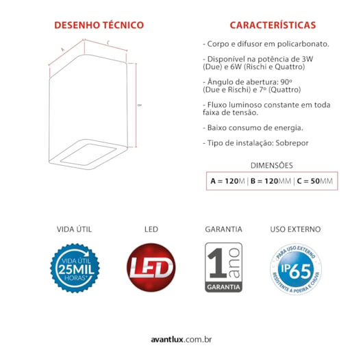 Arandela 2 Focos com Frisos Elegance Rischi 6W Luz Amarela 3000K IP65 Preto Bivolt Avant - Imagem principal - 1487ed86-3b89-4777-8563-a33685511cfb