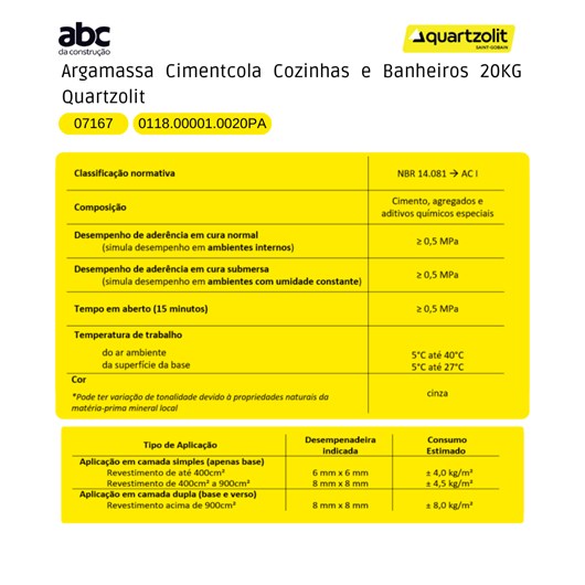 Argamassa Cimentcola Cozinhas E Banheiros 20kg Quartzolit - Imagem principal - e647a410-7a46-4e92-8bdd-63d962ab4482