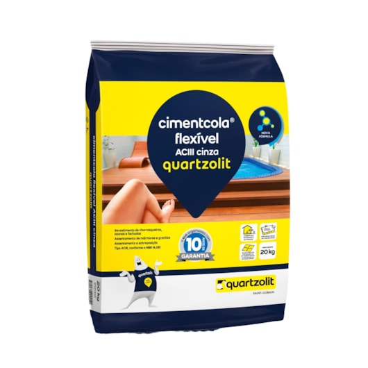 Argamassa Cimentcola Flexível Interno E Externo Ac3 Cinza Quartzolit 20kg - Imagem principal - 0a8caff6-e40b-4cb0-a297-981ff87fc305