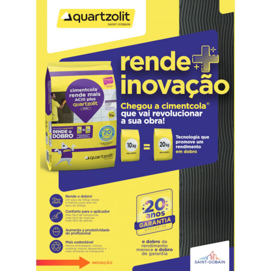 Argamassa Cimentcola Rende Mais Ac3 Plus 10Kg Quartzolit - Imagem principal - 1ba06dc5-d58b-43d7-a5d8-802b62d010d0