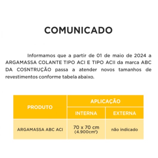 Argamassa Interna Ac1 20Kg Abc - Imagem principal - 0c6c1a9d-c021-4b65-b9de-ac3765c59c2a