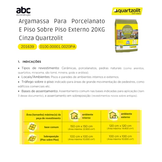 Argamassa Para Porcelanato E Piso Sobre Piso Externo Cinza Quartzolit 20kg - Imagem principal - 46b2a505-0fde-4181-a706-371e39d5bd28
