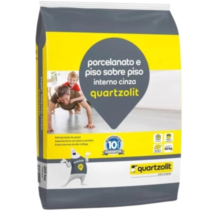 Argamassa Porcelanato Piso E Sobre Piso Interno Cinza Embalagem de Plástico Quartzolit 20Kg