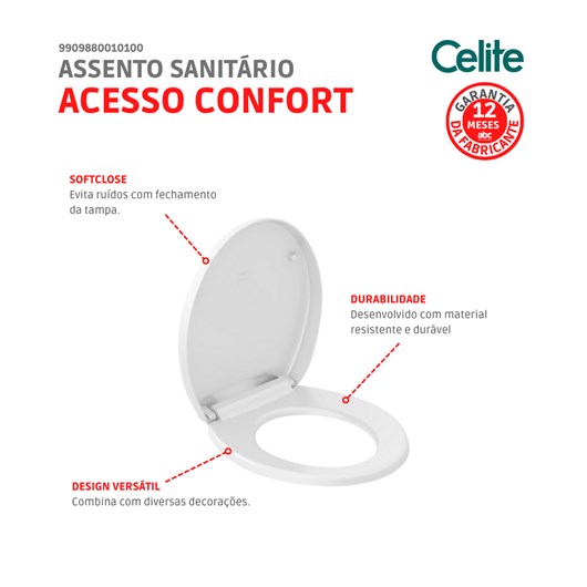 Assento Sanitário Acesso Conforto Soft Close Branco Celite - Imagem principal - dde2aff7-cbb7-4cf9-9ff9-104ffc7e69f7