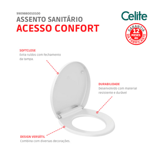 Assento Sanitário Acesso Conforto Soft Close Branco Celite - Imagem principal - afdaf579-a889-47a5-b6d4-b4fbea8b2dc2