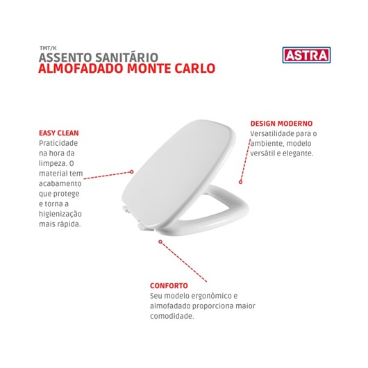 Assento Sanitário Almofadado Monte Carlo Tmt/k Branco Gelo Astra - Imagem principal - 458d2646-cd24-4214-b486-814a62e353ff