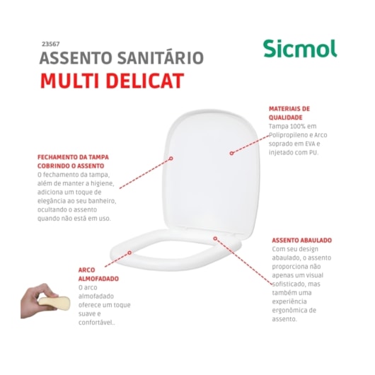 Assento Sanitário Almofadado Multi Delicat Branco Sicmol - Imagem principal - 475f3c82-5929-4093-baa9-575526154466