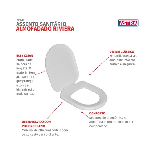Assento Sanitário Almofadado Riviera Trv/k Gelo Polar Astra - Imagem principal - 24d4988e-f832-418f-bb92-9a24786e4e4c