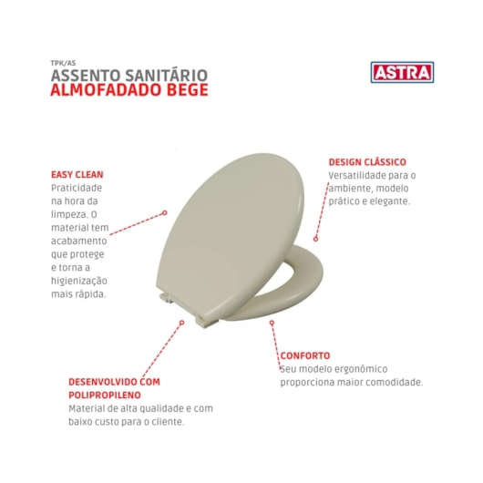 Assento Sanitário Almofadado Tpk/as Bege 08/biscuit Astra - Imagem principal - d1e865bb-7268-4389-886c-51f74136c6cb