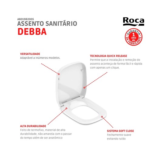 Assento Sanitário Amortecido Debba Branco Roca - Imagem principal - 84cd84d9-2cb4-4913-ba6c-adf25f34b086