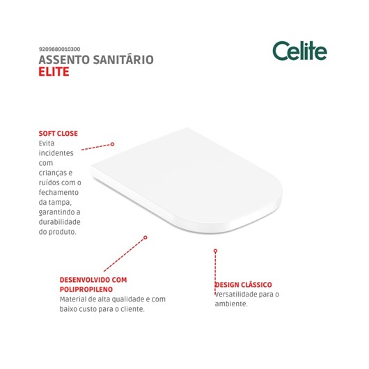 Assento Sanitário Amortecido Elite Branco Celite - Imagem principal - 6b2b4059-18bd-46fd-9862-39cd336cf422