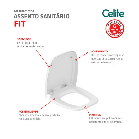 Assento Sanitário Amortecido Fit Branco Celite - Imagem principal - 23dee66b-18d2-4707-8941-73a3432012f0