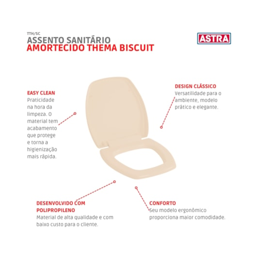 Assento Sanitário Amortecido Thema Biscuit Astra - Imagem principal - e56bf4d7-e880-4c49-acc1-fe0cc354e22e