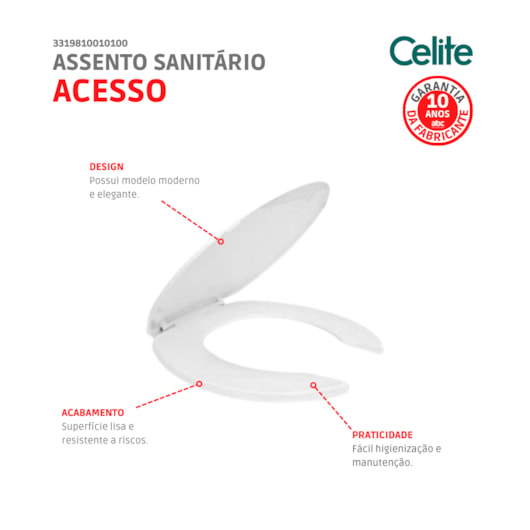 Assento Sanitário De Acessibilidade Com Abertura Frontal Acesso Branco Celite - Imagem principal - 09e264d2-2432-46ae-b3be-dc5db1e2c533